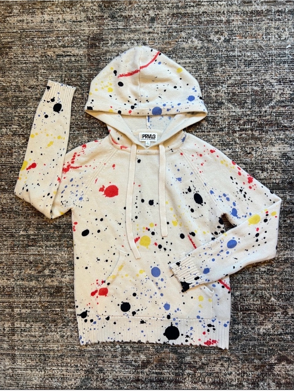 Threads of PRVLG Splatter Paint Hoodie in White Multi, size S